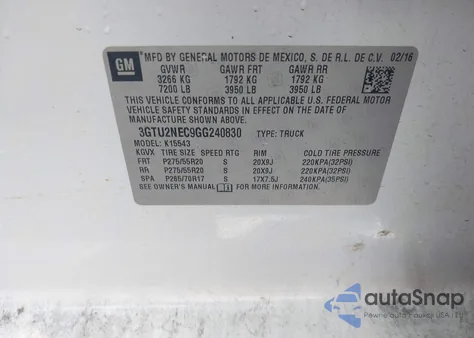 2016 GMC Sierra 1500 Slt from USA, damaged, VIN 3GTU2NEC9GG240830